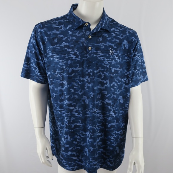 Peter Millar Summer Comfort Golf Polo Mens Large Blue Leaf Camo Town & Country - Picture 1 of 6